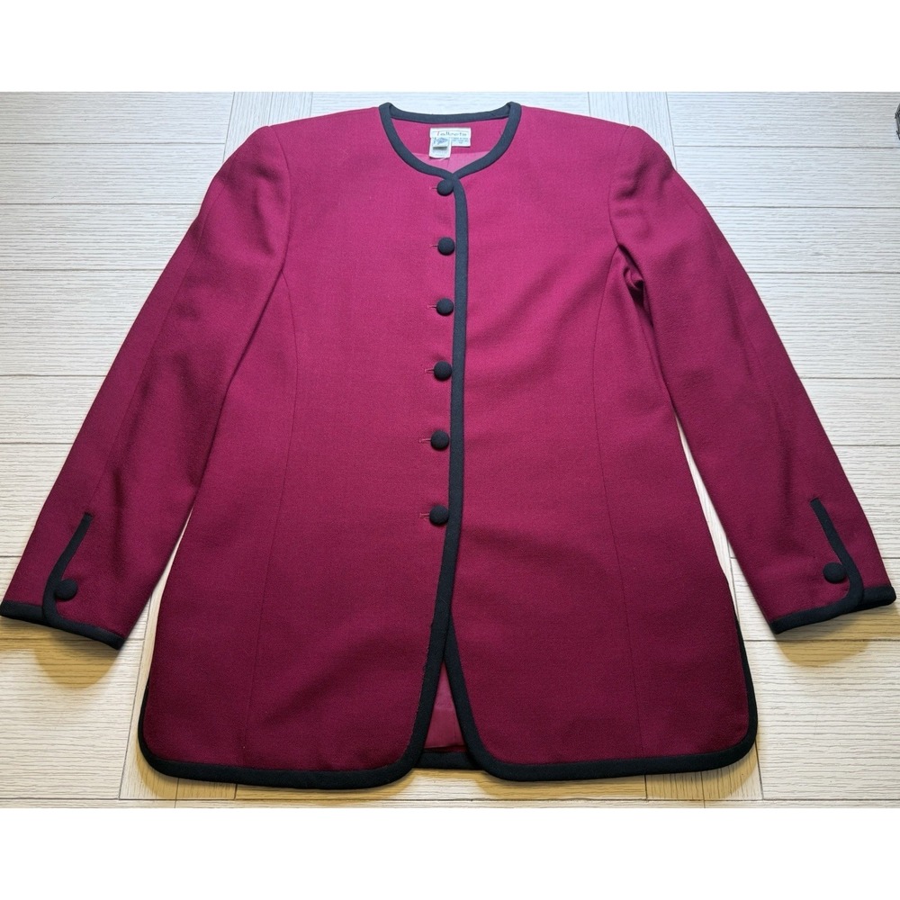 Talbots 100% Wool VTG Fuschia Black 12 Button Front Lined Blazer Career Classic‎